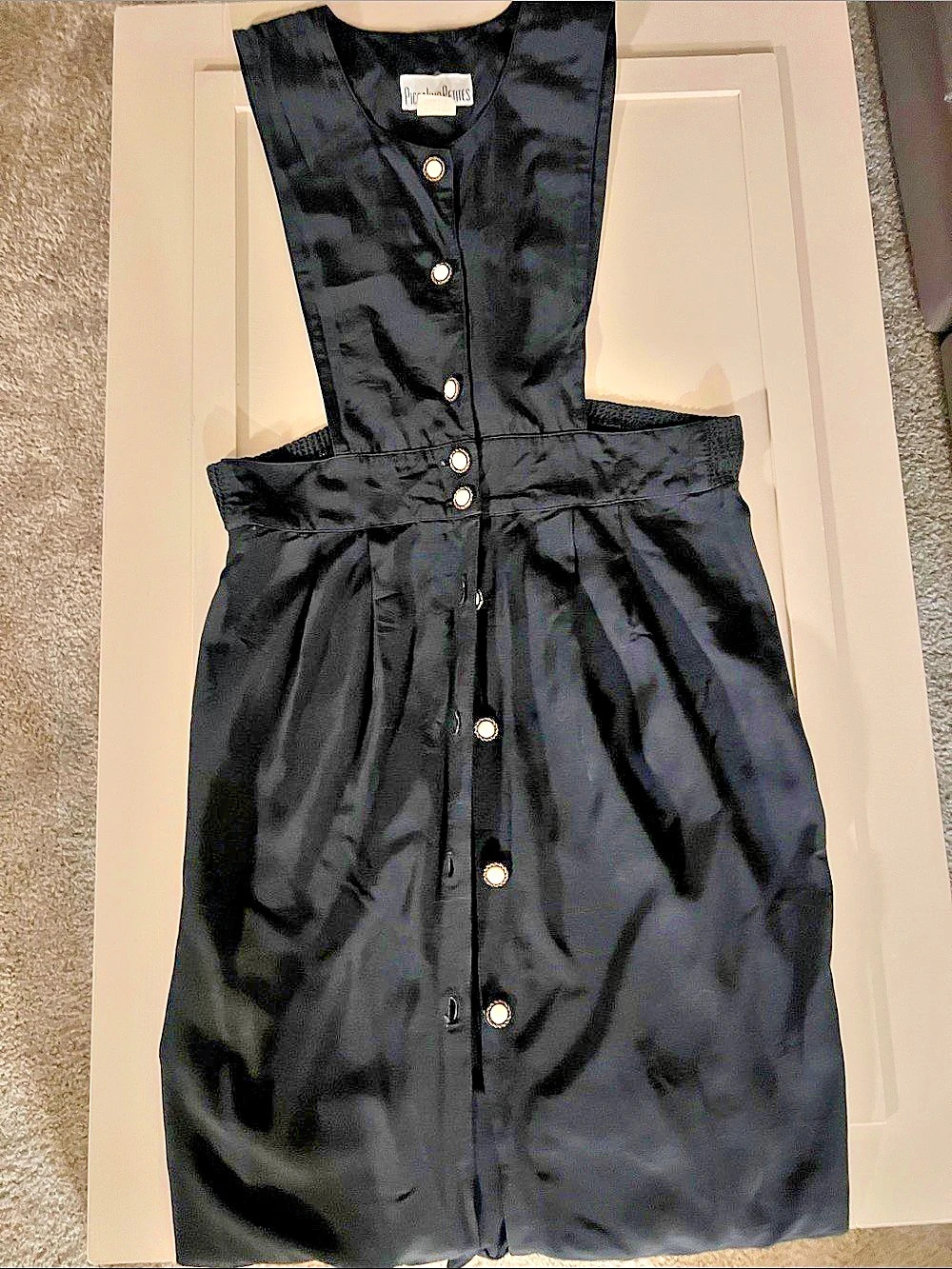 Vintage 80’s Bib Dress by Piccalino Petites Black Sleeveless Knee Length Dress S